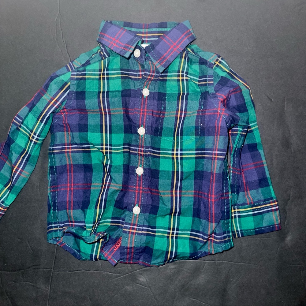 Janie and Jack Blue and Green Plaid Button Down Shirt
